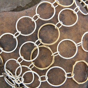 Brass & Sterling Silver Hoop Necklace - Stamped Hoops - Circle Necklace - Ring Necklace - Boho Mixed Metal Necklace - Long Chain Necklace