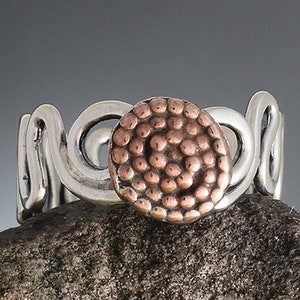 Sterling Silver and Copper Vine Ring with Spiral - One of a Kind Ring for Men or Women - Wrapped Wire Ring - Mixed Metal Ring - Boho Ring