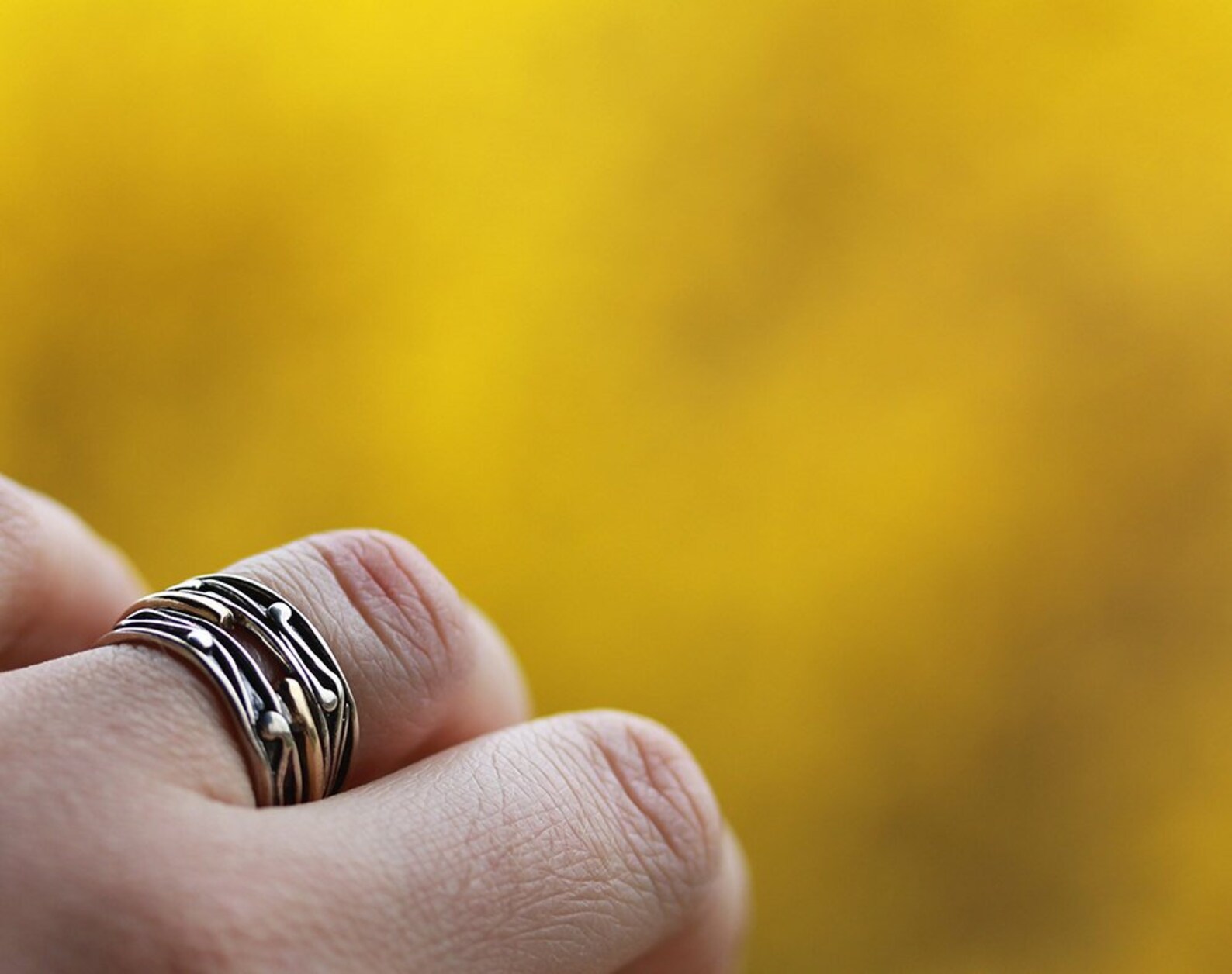 Silver and Gold Vine Ring Size 6 1/4 14K Gold Ring stacked Etsy