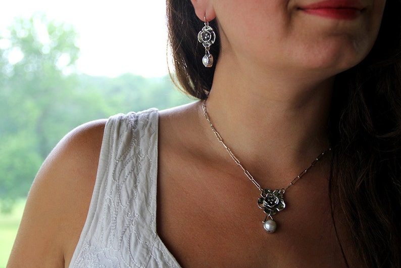 Natural White Pearl Earrings Boho Pearl Gift for Her Sterling Silver and Pearl Dogwood Flower Earrings Elegant Floral Bridal Earrings