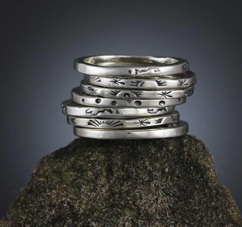 Sterling Silver Stamped Stacking Ring Stamped Ring Thin Etsy