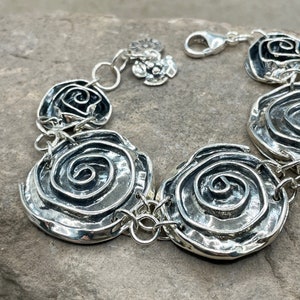 Sterling Silver Rose Bracelet - Flower Bracelet - Silver Flower - Rose Jewelry - Boho Silver Bracelet - Boho Jewelry -Botanical Gift for Her