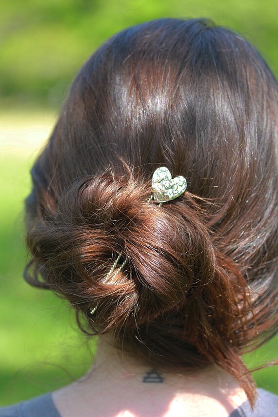 Sterling Silver Heart Hair Pin Heart Hair Stick Silver Etsy