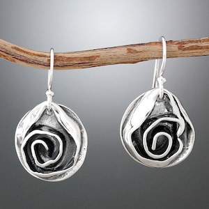 Medium Sterling Silver Rose Earrings - Silver Drop Earrings
