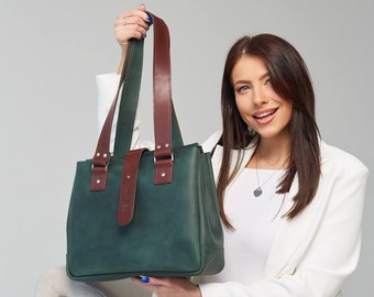 leather tote bag for women, leather shoulder bag, custom tote bag, bridesmaid tote bag, laptop tote, brown leather tote bag