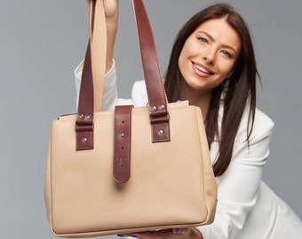 leather tote bag for women, leather shoulder bag, custom tote bag, bridesmaid tote bag, laptop tote, zipper tote bag, totebag