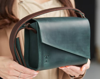 Leather crossbody bag, green crossbody bag, cross body bag, mini crossbody bag, small crossbody bag, crossbody purse, leather shoulder bag