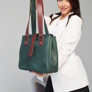 leather tote bag for women, leather shoulder bag, custom tote bag, bridesmaid tote bag, laptop tote, zipper tote bag, totebag image 4