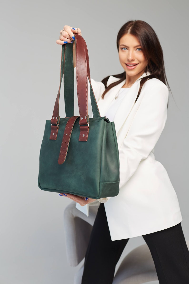 leather tote bag for women, leather shoulder bag, custom tote bag, bridesmaid tote bag, laptop tote, zipper tote bag, totebag image 4