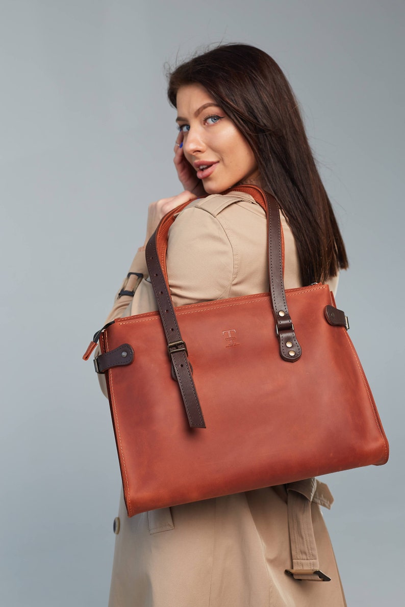 personalized tote bag, tote bag with zipper, bridesmaid tote bag, tote bag, leather tote bag, leather laptop bag, custom tote bag image 8