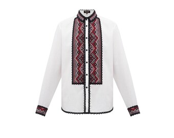 Modern embroidered men's shirt. Handmade white shirt. Ethno folk shirt. Mens embroidery. Gift for him, boy, man. Vyshyvanka. Ukrainian shirt