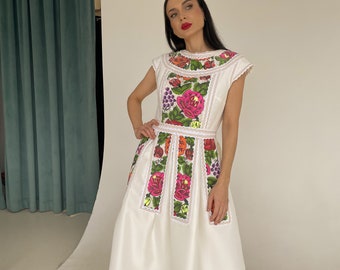 Bohemian wedding dress, hand embroidery, unique prom dress, bohemian dress, ethnic dress, embroidered dress, prom midi dress