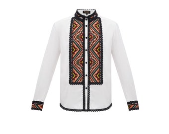 Modern embroidered men's shirt. Handmade white shirt. Ethno folk shirt. Mens embroidery. Gift for him, boy, man. Vyshyvanka. Ukrainian shirt