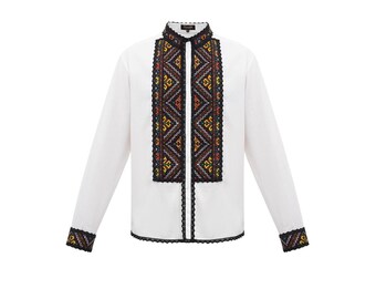 White linen embroidered Shirt Ukrainian Vyshyvanka Men's shirt, Gift for Christmas,Traditional Ukrainian shirts Gift for Him