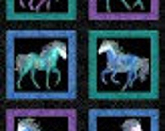 Upholstery Craft Panel Horses Head Woodcut Design Fabric Cushion