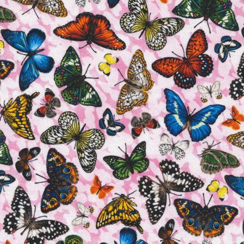 Butterflies on pink cotton Fabric sold by the half yard Etsy