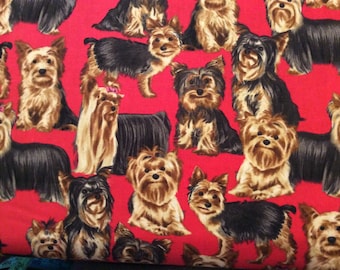 Timeless Treasure dog, Yorkshire Terrier Yorkie fabric on red by the half yard