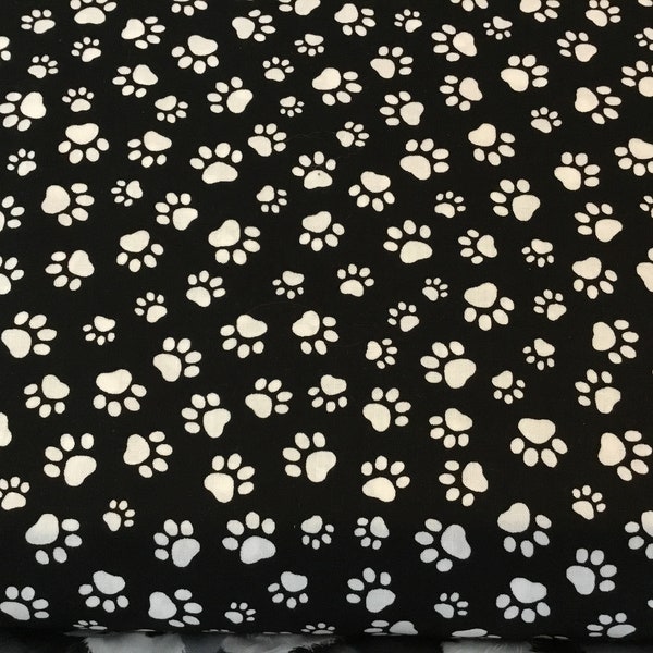 Timeless Treasure Paw prints black white Dog, Fabric by the half yard