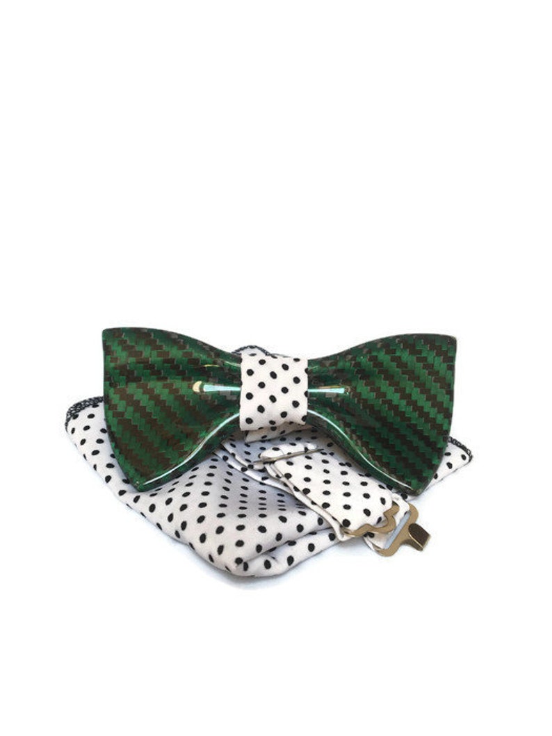 Bow tie made from carbon fiber. Green wedding bow tie. Premium Etsy