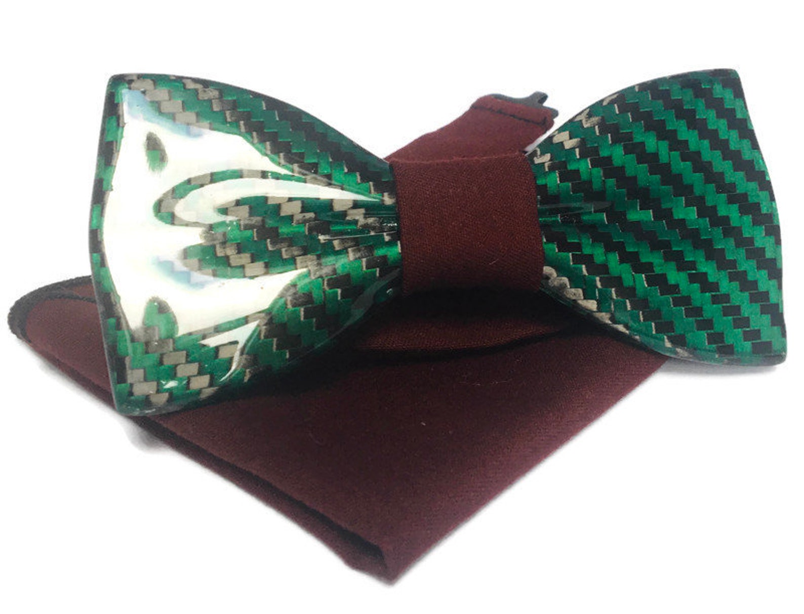 Wedding bow tie carbon fiber. Green wedding bow tie. Premium Etsy