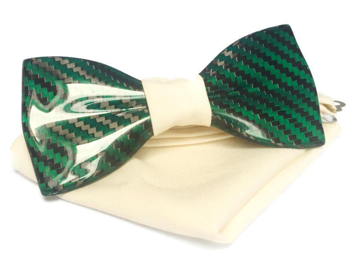 Wedding bow tie carbon fiber. Green wedding bow tie. Premium Etsy
