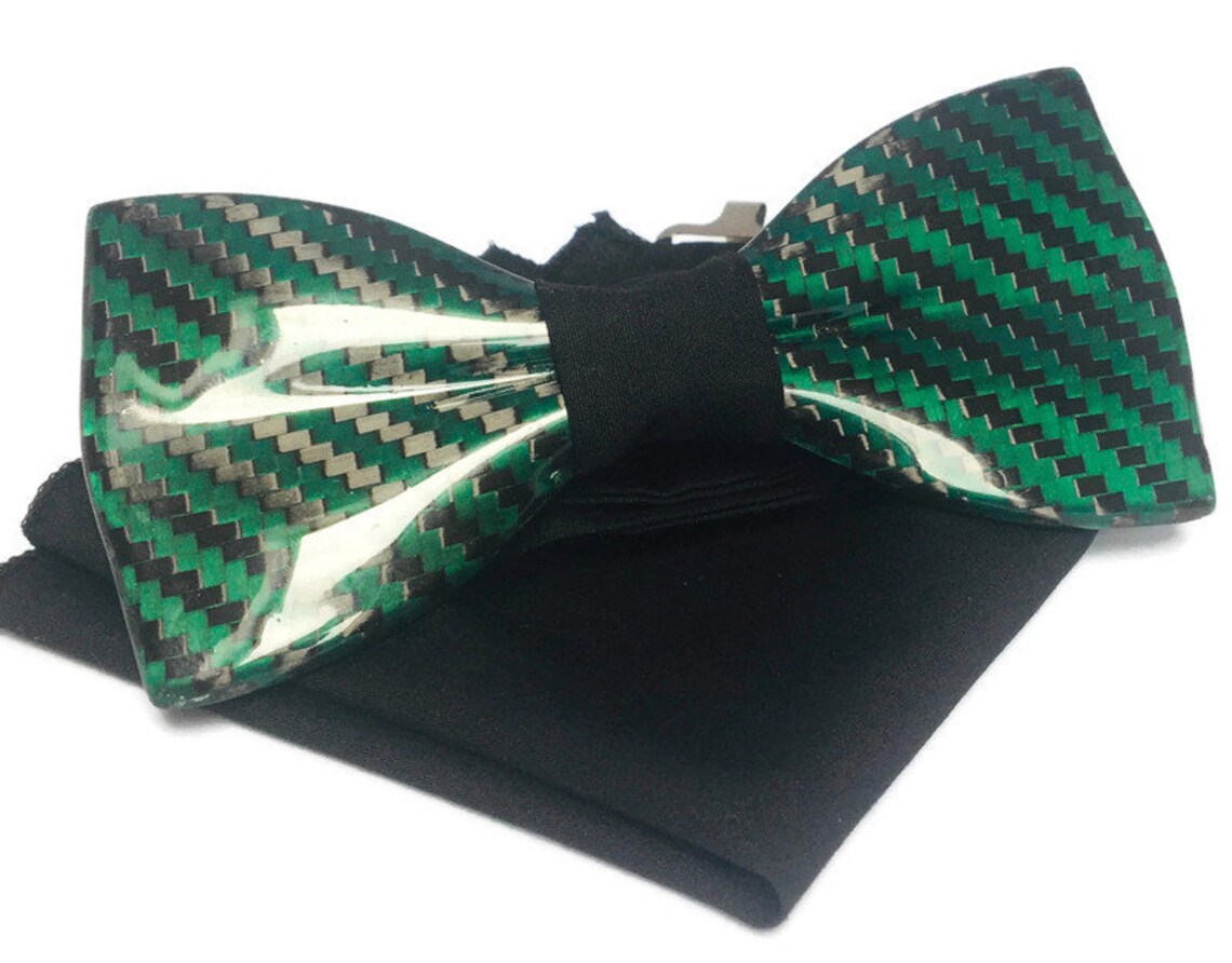 Wedding bow tie carbon fiber. Green wedding bow tie. Premium Etsy