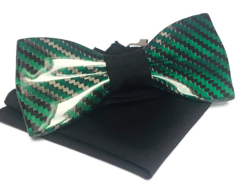 Wedding bow tie carbon fiber. Green wedding bow tie. Premium Etsy