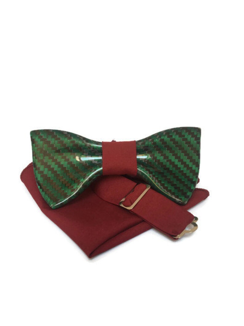 Bow tie made from carbon fiber. Green wedding bow tie. Premium Etsy