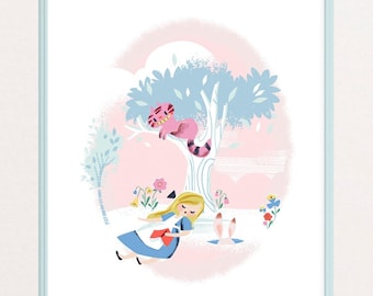 Alice in Wonderland Art Print: Sleeping Alice and Cheshire Cat, Jill Howarth
