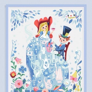 Exclusive Alice in Wonderland tea party art print, storybook nursery, Alice nursery, Mad Hatter, white rabbit, Lewis Carroll, Cheshire cat