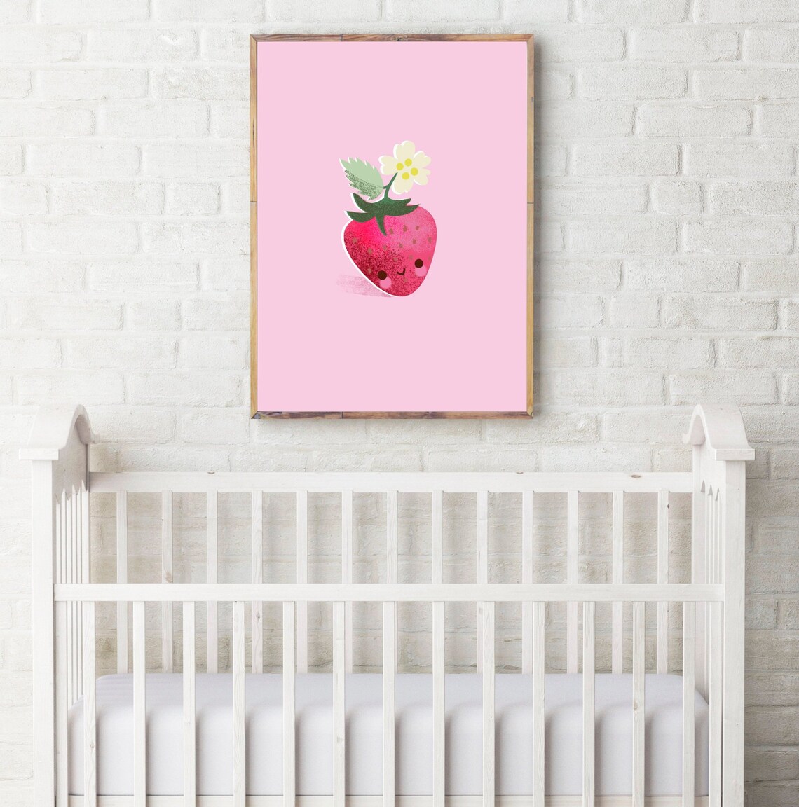 Strawberry nursery print fruit nursery art cute strawberry Etsy