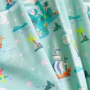 Neverland island organic cotton knit mint green baby blanket, pirates, Peter Pan, unisex shower gift, Neverland nursery, gender neutral