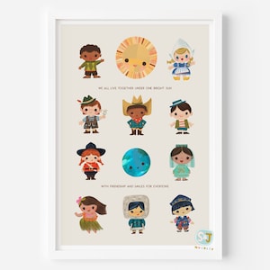 Exclusive small world kids art print, unisex baby, diverse nursery, small world art, disney inspired, international kids, cultural diversity