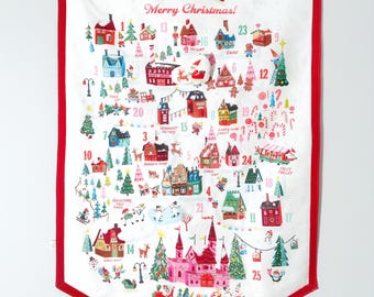 Handmade Christmas Countdown Calendar: Linen & Felt North Pole Banner, reusable advent for kids