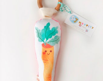 Organic Cotton Carrot Rattle, Eco Wooden Teether, Unisex Gift for Baby