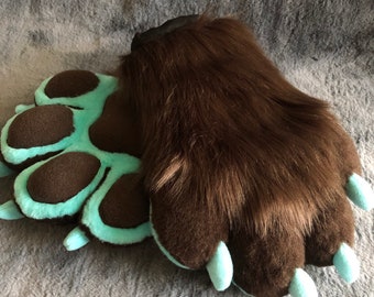 Fursuit Chocolate Mint Puffy Hand Paws