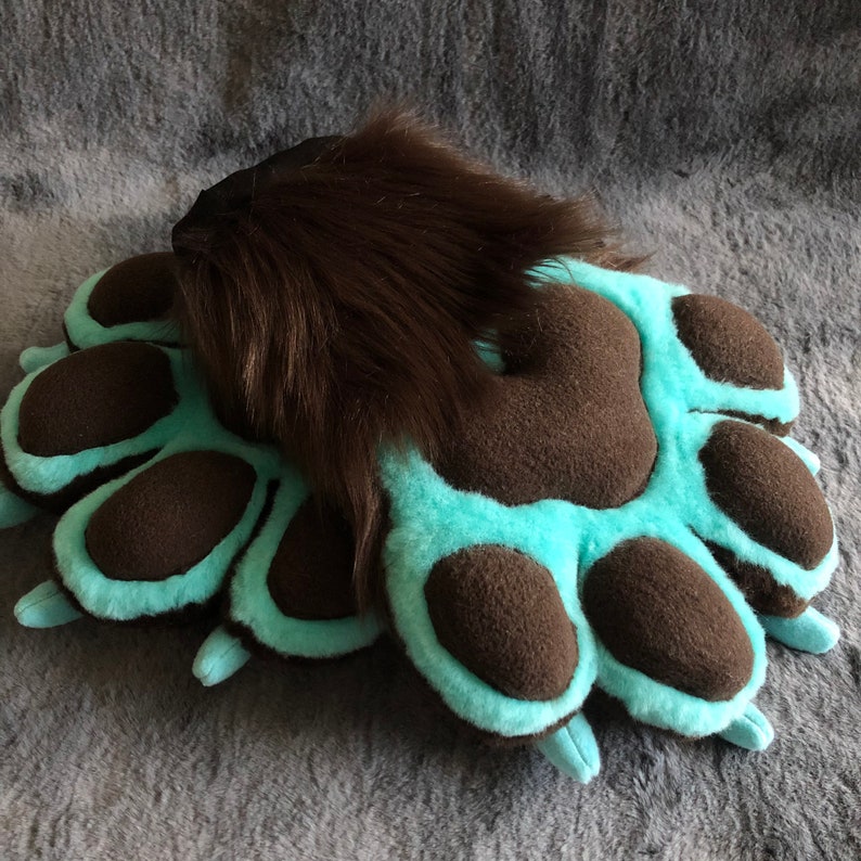 Fursuit Chocolate Mint Puffy Hand Paws
