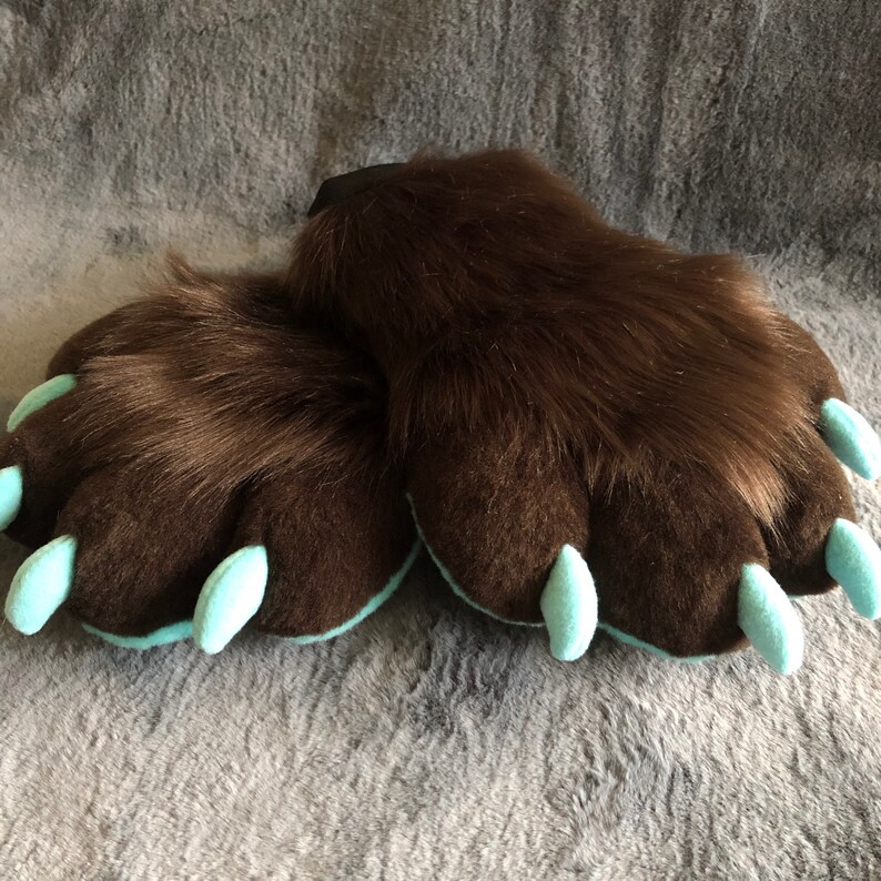 Fursuit Chocolate Mint Puffy Hand Paws