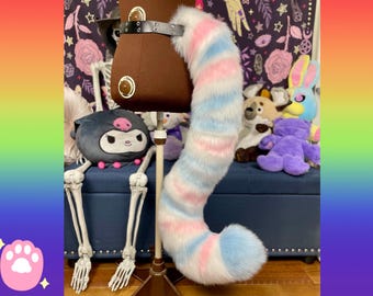 Pastel Trans Pride Tiger Tail | Fursuit Tail