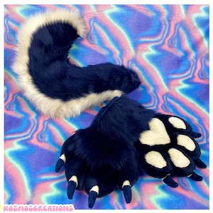 Inky Husky Fursuit Tail & Handpaws Set: Cosplay Costume