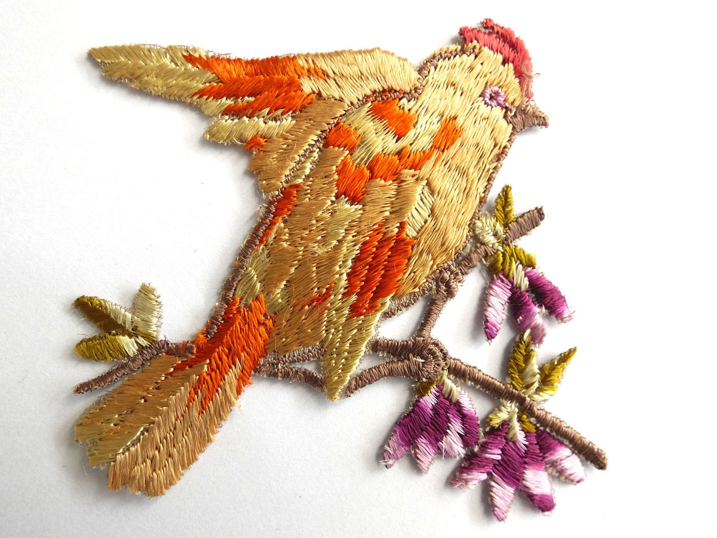 Bird Applique 1930s Vintage Embroidered Bird and Flowers applique