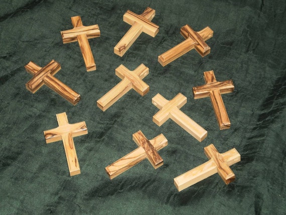 No Greater Love Olive Wood Comforting Cross Engraved with Crown of Thorns and