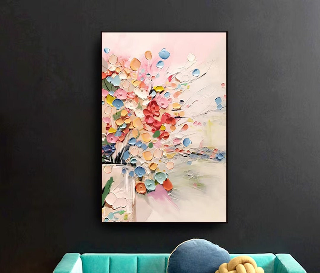 Original Abstract Flower Painting on Canvas 3D Textured Flowers Wall ...