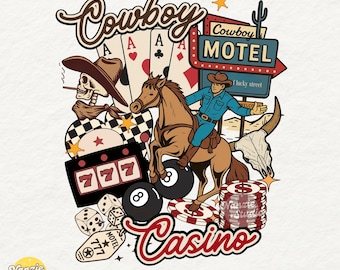 Retro Cowboy Casino PNG: Projekt kolażu w stylu westernu (pobranie cyfrowe)