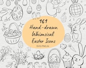 Whimsical Easter SVG Bundle, Hand Drawn Spring Bunny Doodle Clipart for Egg Hunt Invitations