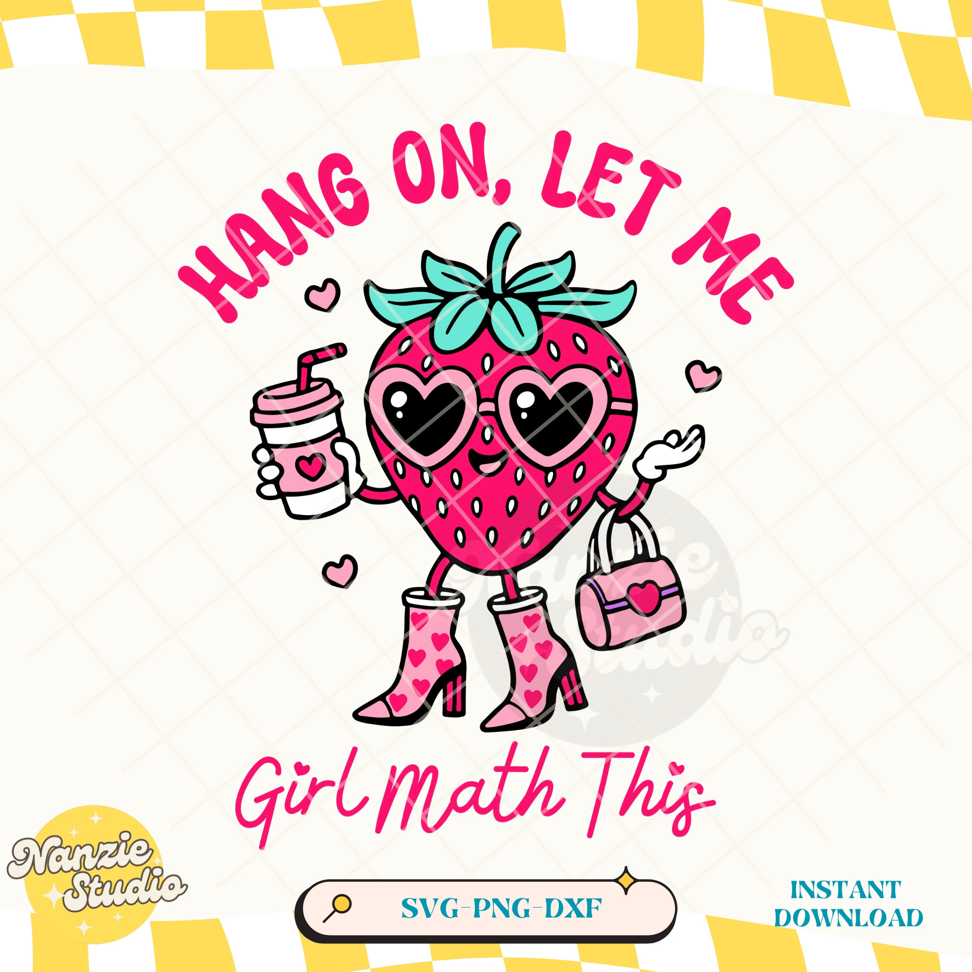Girl Math Strawberry Iced Coffee SVG PNG: Retro Groovy Design