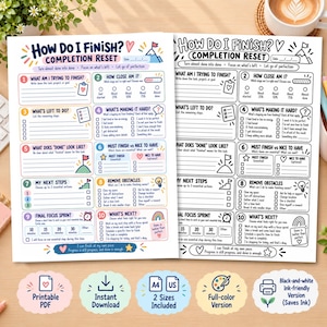 Task Completion Worksheet, Executive Function Printable, Productivity & Focus, Task Initiation, Procrastination Help for Adults, Teens, PDF