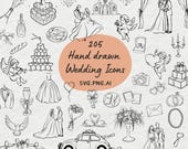Whimsical Wedding Doodles SVG PNG Bundle: Icons Wedding Invite Clipart (Digital Download)