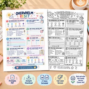 Overwhelm Reset Worksheet, ADHD Executive Function Printable, Brain Dump, Task Prioritization, Gentle Productivity for Adults & Teens, PDF