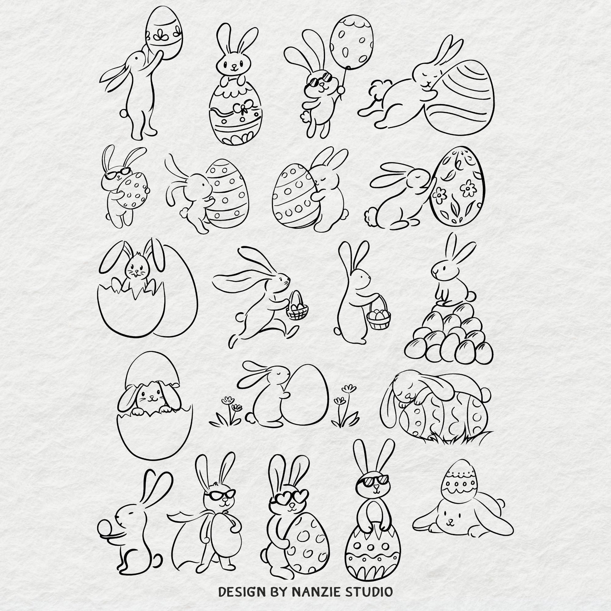 Whimsical Easter SVG Bundle, Hand Drawn Spring Bunny Doodle Clipart for ...